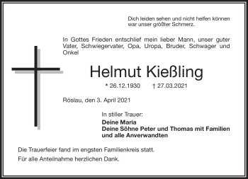 Traueranzeige von Helmut Kießling von Frankenpost