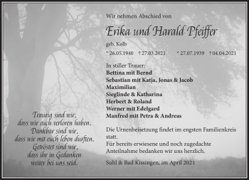 Traueranzeige von Eriika Pfeiffer von Südthüringer Presse
