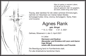 Traueranzeige von Agnes Rank von Frankenpost