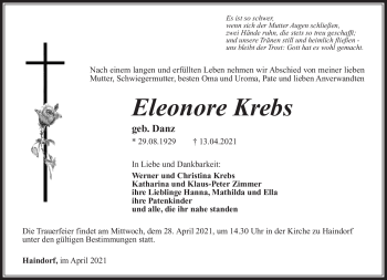 Traueranzeige von Eleonore Krebs von Südthüringer Presse