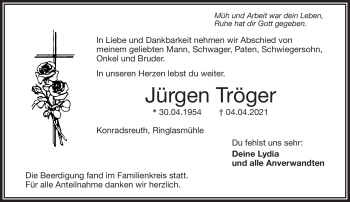 Traueranzeige von Jürgen Tröger von Frankenpost