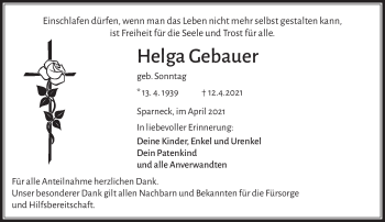 Traueranzeige von Helga Gebauer von Frankenpost