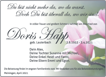Traueranzeige von Doris Happ von Südthüringer Presse