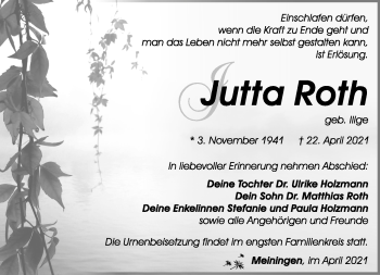Traueranzeige von Jutta Roth von Südthüringer Presse