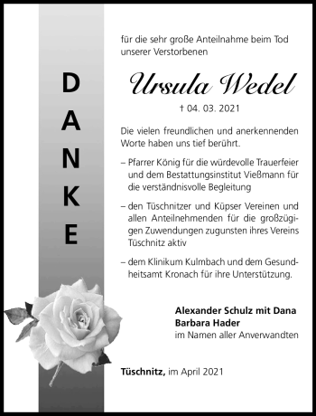 Traueranzeige von Ursula Wedel von Neue Presse Coburg