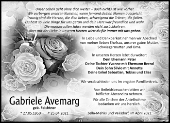Traueranzeige von Gabriele Avemarg von Südthüringer Presse