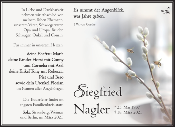 Traueranzeige von Siegfried Nagler von Südthüringer Presse