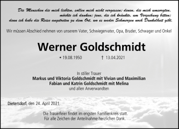 Traueranzeige von Werner Goldschmidt von Neue Presse Coburg