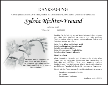 Traueranzeige von Sylvia Richter-Freund von Südthüringer Presse