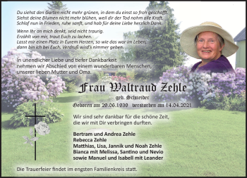 Traueranzeige von Waltraud Zehe von Frankenpost