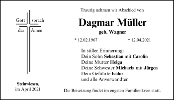 Traueranzeige von Dagmar Müller von Neue Presse Coburg