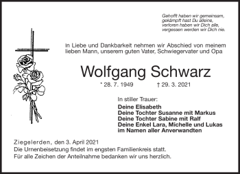 Traueranzeige von Wolfgang Schwarz von Neue Presse Coburg
