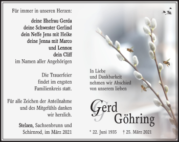 Traueranzeige von Gerd Göhring von Südthüringer Presse
