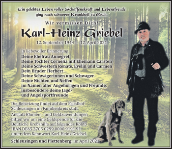 Traueranzeige von Karl-Heinz Griebel von Südthüringer Presse