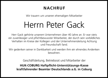 Traueranzeige von Peter Gack von Neue Presse Coburg