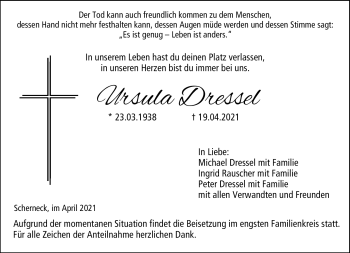 Traueranzeige von Ursula Dressel von Neue Presse Coburg