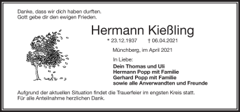 Traueranzeige von Hermann Kießling von Frankenpost