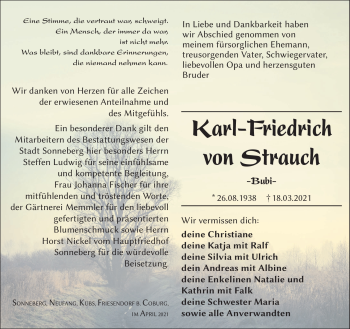 Traueranzeige von Karl-Friedrich von Strauch von Südthüringer Presse