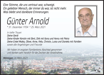 Traueranzeige von Günter Arnold von Südthüringer Presse