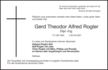 Traueranzeige von Gerd Theodor Alfred Rogler von Frankenpost