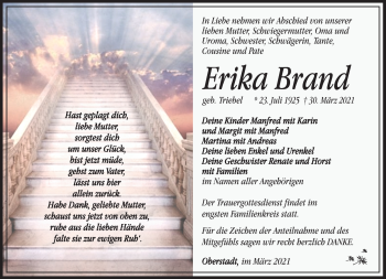 Traueranzeige von Erika Brand von Südthüringer Presse