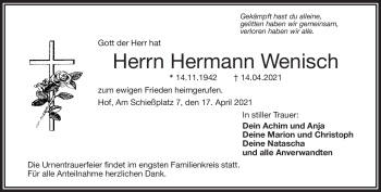 Traueranzeige von Hermann Wenisch von Frankenpost