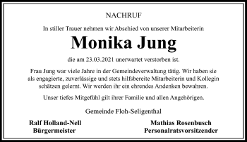 Traueranzeige von Monika Jung von Südthüringer Presse