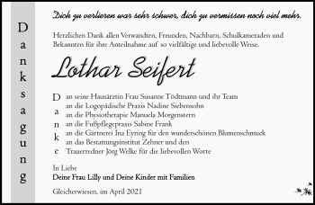 Traueranzeige von Lothar Seifert von Südthüringer Presse