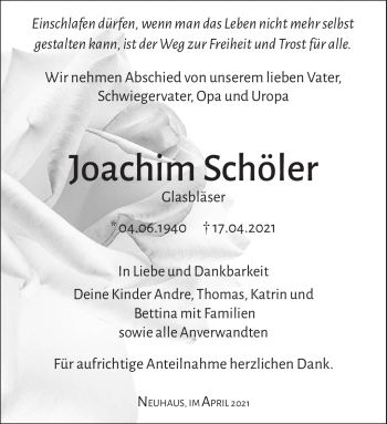 Traueranzeige von Joachim Schöler von Südthüringer Presse