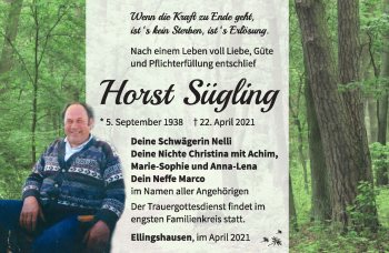 Traueranzeige von Horst Sügling von Südthüringer Presse