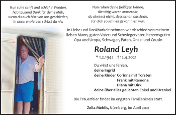 Traueranzeige von Roland Leyh von Südthüringer Presse