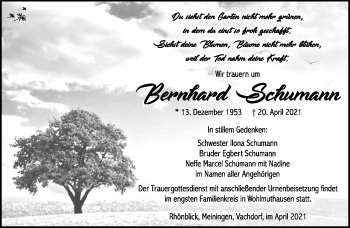 Traueranzeige von Bernhard Schumann von Südthüringer Presse