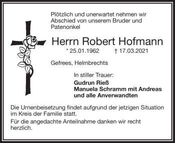 Traueranzeige von Robert Hofmann von Frankenpost