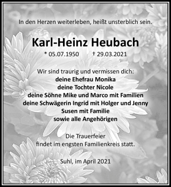 Traueranzeige von Karl-Heinz Heubach von Südthüringer Presse