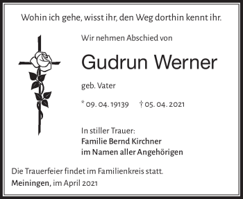 Traueranzeige von Gudrun Werner von Südthüringer Presse