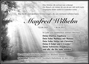 Traueranzeige von Manfred Wilhelm von Südthüringer Presse