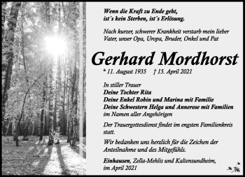 Traueranzeige von Gerhard Mordhorst von Südthüringer Presse