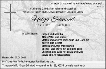 Traueranzeige von Helga Schmied von Neue Presse Coburg