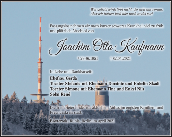 Traueranzeige von Joachim Kaufmann von Südthüringer Presse