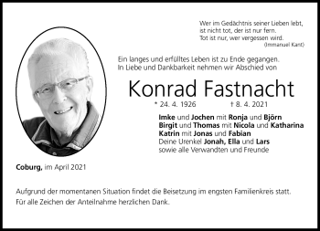 Traueranzeige von Konrad Fastnacht von Neue Presse Coburg