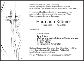 Traueranzeige von Hermann Krämer von Frankenpost