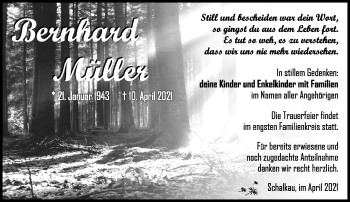 Traueranzeige von Bernhard Müller von Südthüringer Presse