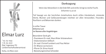 Traueranzeige von Elmar Lurz von Neue Presse Coburg
