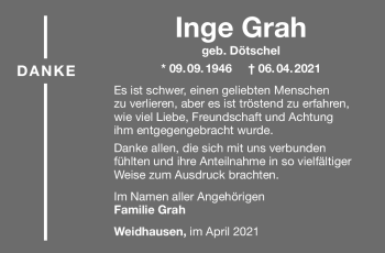 Traueranzeige von Inge Grah von Neue Presse Coburg