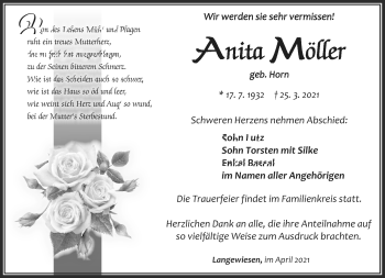 Traueranzeige von Anita Möller von Südthüringer Presse