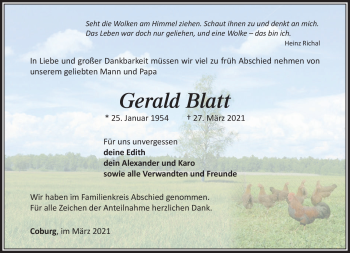 Traueranzeige von Gerald Blatt von Südthüringer Presse