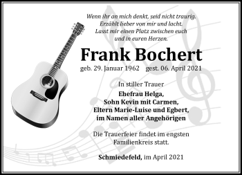 Traueranzeige von Frank Bochert von Südthüringer Presse