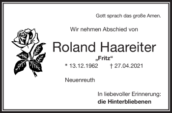 Traueranzeige von Roland Haareiter von Frankenpost