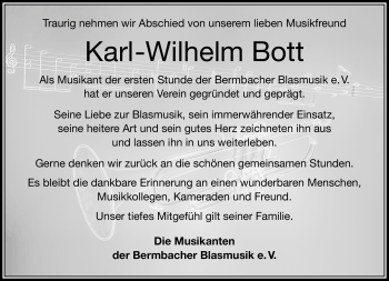 Traueranzeige von Karl-Wilhelm Bott von Südthüringer Presse
