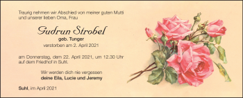 Traueranzeige von Gudrun Strobel von Südthüringer Presse